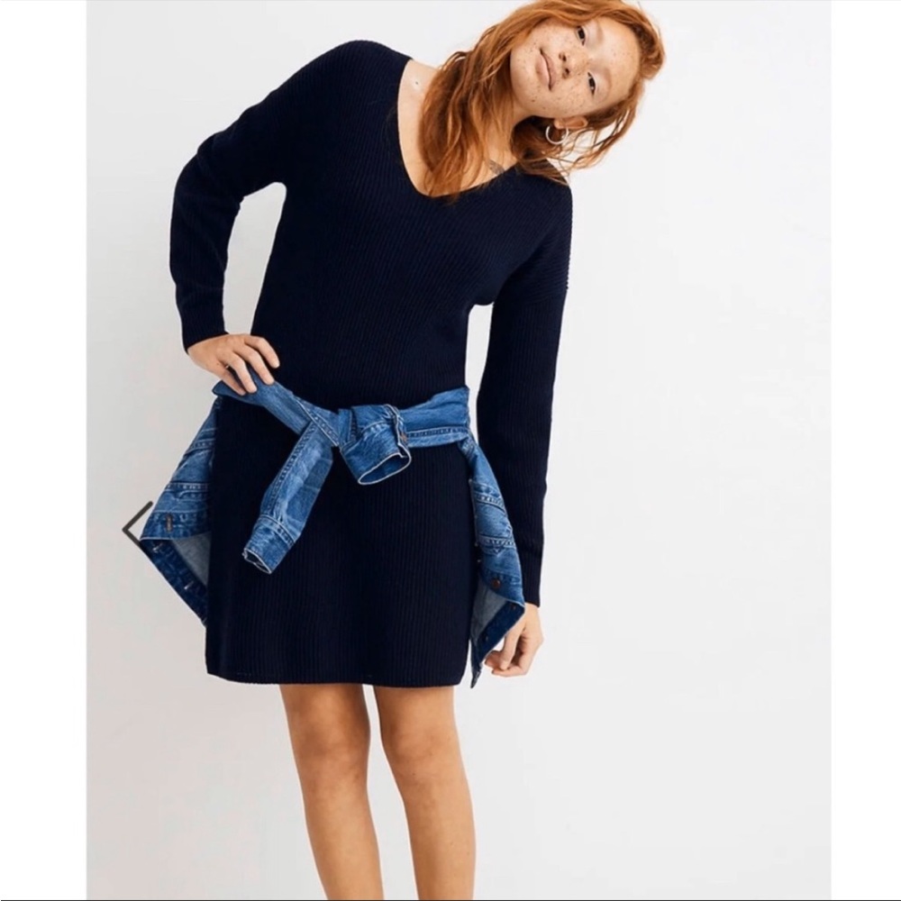Madewell Relaxed Navy Long Sleeve V-neck Sweater Dress Size S